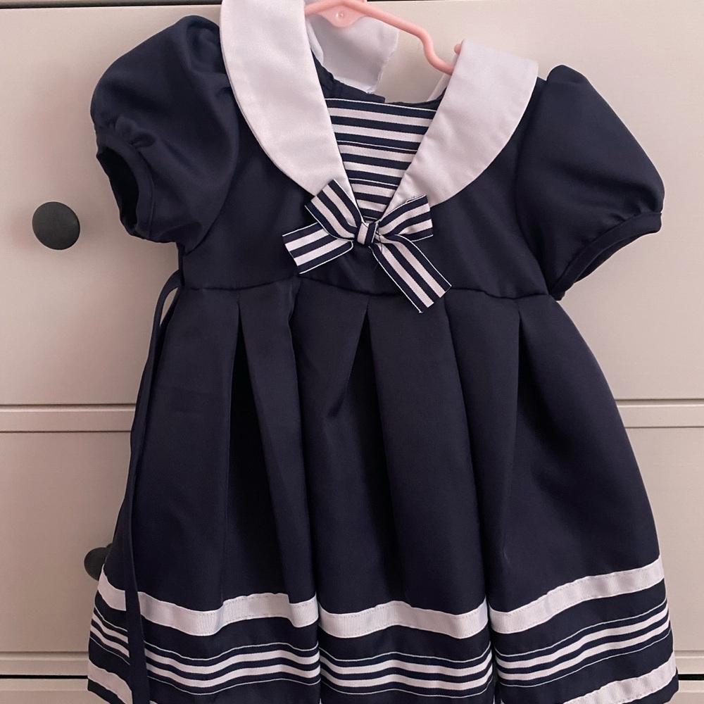 Navy Blue and White Striped Dress